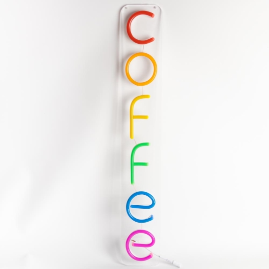 Неонова вивіска "COFFEE", кольорова, 100х650мм