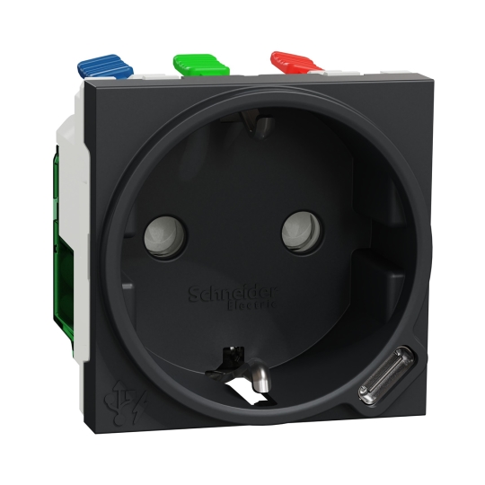NU301754 Розетка з з.к. і шторками + USB тип C, 2 модулі, антрацит, New Unica, Schneider Electric
