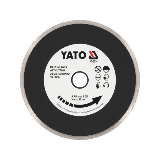 YT-6014 Диск алмазний для мокрої різки D = 180мм, 22.2мм, 2,5мм, YATO