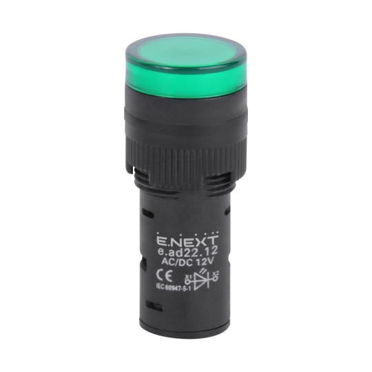 s009018 Арматура світлосигнальна e.ad22.12.green Д22мм 12В АС/DC зелена Enext