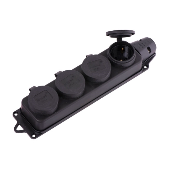 Розетка накладна 4м каучукова із заглушками чорна, 2P+PE, 16А, 220V, Lezard