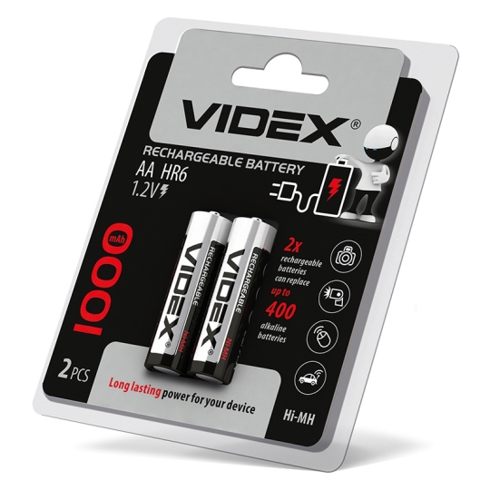 Акумуляторні батарейки HR6/AA, 1000mAh, double blister, Videx (уп./2шт.)
