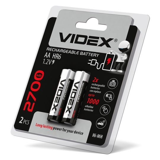 Акумуляторні батарейки HR6/AA, 2700mAh, double blister, Videx (уп./2шт.)