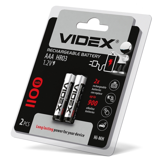 Акумуляторні батарейки HR03/AAA, 1100mAh, double blister, Videx (уп./2шт.)