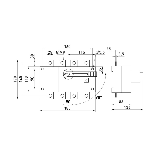 i089003 Вимикач навантаження 3P 250А, e.industrial.lbs.1-0.3.250, E.Next