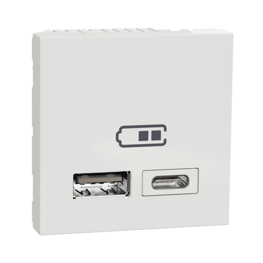 NU301818 Розетка з USB тип A+C, 1А, 12Вт, 2 модулі, біла, New Unica, Schneider Electric