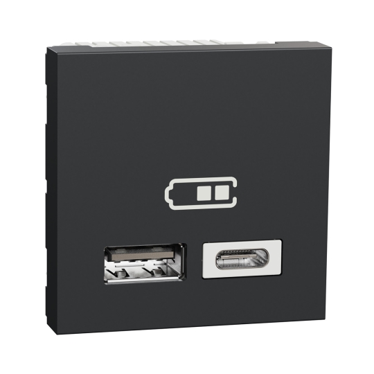 NU301854 Розетка з USB тип A+C, 1А, 12Вт, 2 модулі, антрацит, New Unica, Schneider Electric