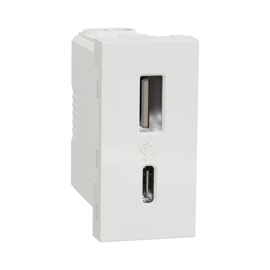 NU301618 Розетка з USB тип A+C, 2,4А, 12Вт, 1 модуль, біла, New Unica, Schneider Electric