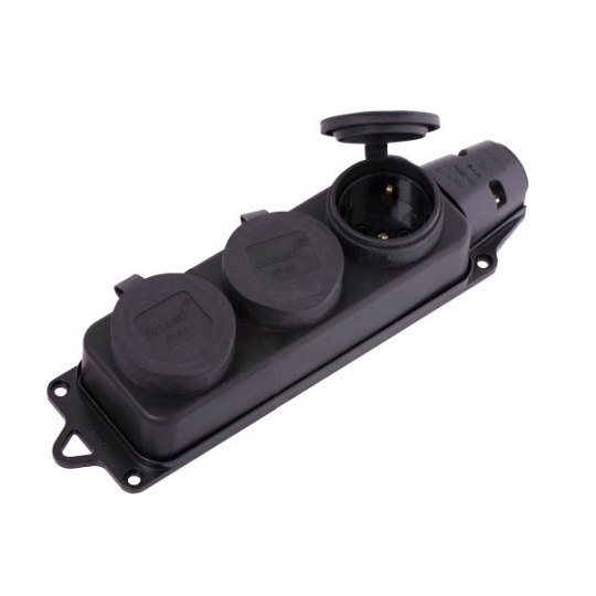 Розетка накладна 3м каучукова із заглушками чорна, 2P+PE, 16А, 220V, Lezard