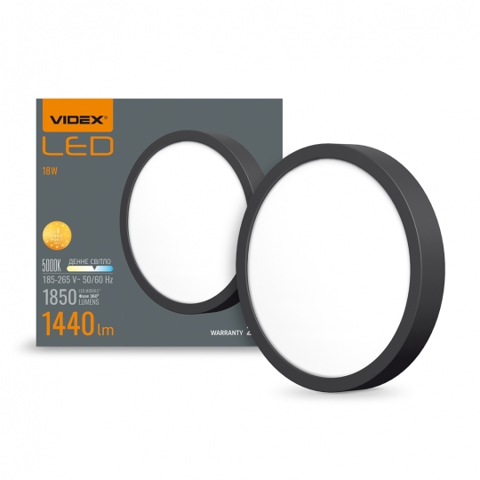 VL-DLRS-185B Світильник точковий накладний VIDEX, 18W, 5000K, круг, чорний