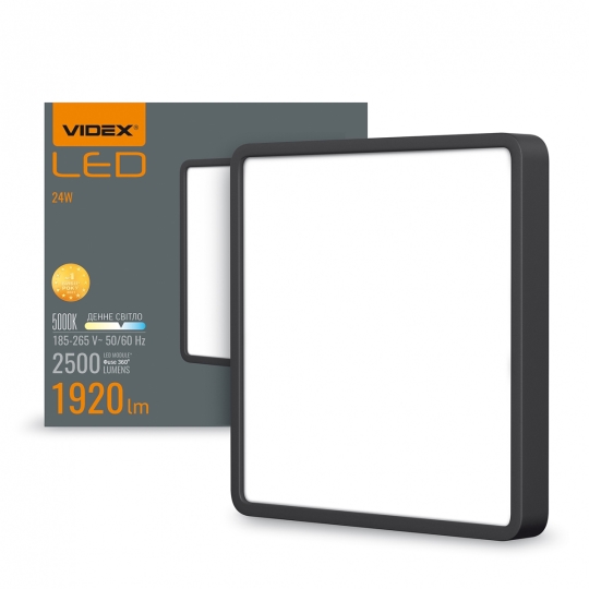 VL-DLSS-245B Світильник точковий накладний VIDEX, 24W, 5000K, квадрат, чорний