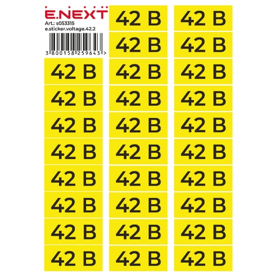 s053315 Самоклеюча наліпка "42В" e.sticker.voltage.42.2 (90х38мм) 26 шт/аркуш Enext