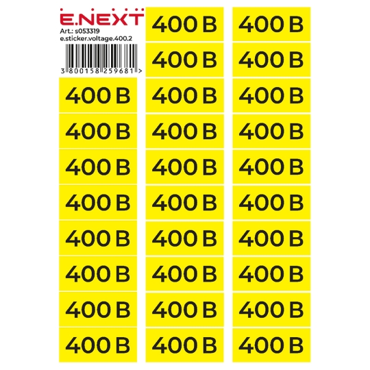s053319 Самоклеюча наліпка "400В" e.sticker.voltage.400.2 (90х38мм) 26 шт/аркуш Enext