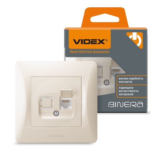 Розетка комп'ютерна, Cat6, кремова, VF-BNSK1PC6-CR, BINERA, VIDEX