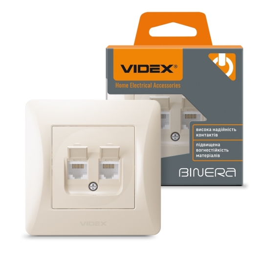 Розетка комп'ютерна подвійна, Cat6, кремова, VF-BNSK2PC6-CR, BINERA, VIDEX