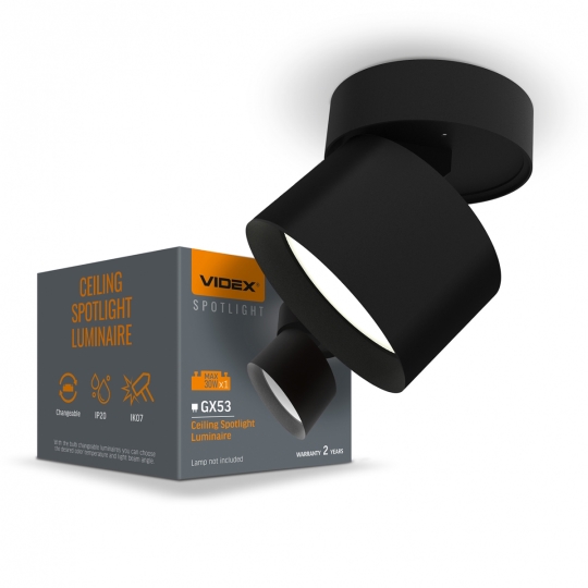 VL-SPF18B-B Світильник точковий накладний поворотний VIDEX, GX53, SPF18B, круг, чорний