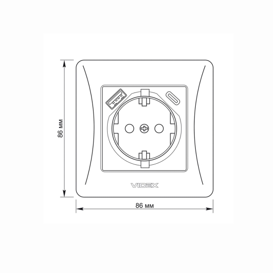 Розетка з з.к. і USB-A+USB-C, кремова, VF-BNSK1GUC-CR, BINERA, VIDEX