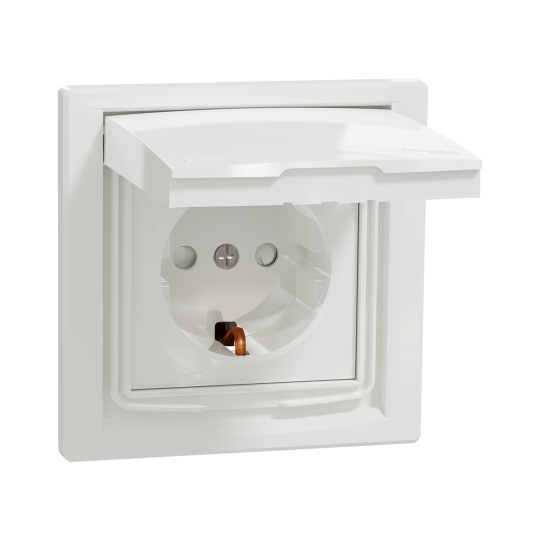 EPH3100321 Розетка з з.к. з кришкою і шторками, IP44, біла, ASFORA, Schneider Electric