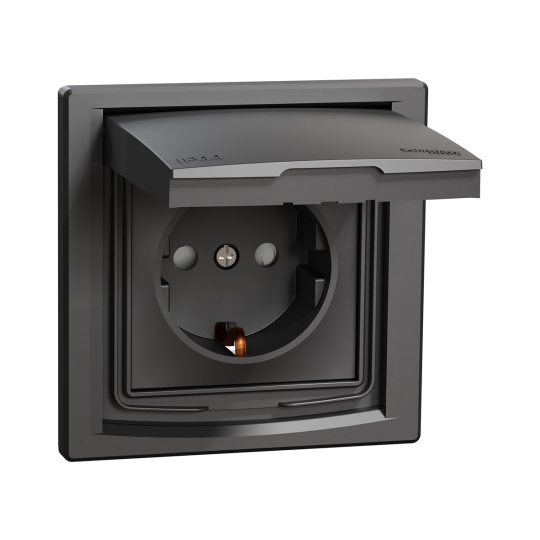 EPH3100371 Розетка з з.к. з кришкою і шторками, IP44, антрацит, ASFORA, Schneider Electric