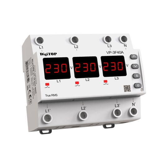 Реле контролю напруги 3ф, 40А, VP-3F40A M6R, з термозахистом, DigiTOP