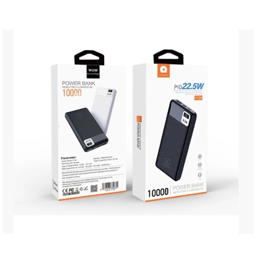 Батарея (Повербанк) 10000mAh, 22.5W, Y124, чорний, WUW