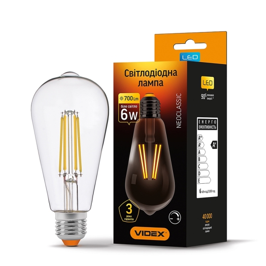 Лампа світлодіодна LD FILAMENT ST64FD 6W E27 VIDEX диммерна