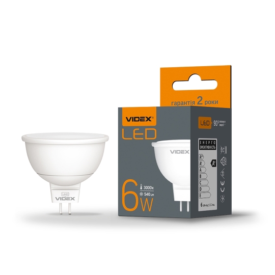 Лампа свiтлодiодна MR16e 6W GU5.3 3000K 220V VIDEX