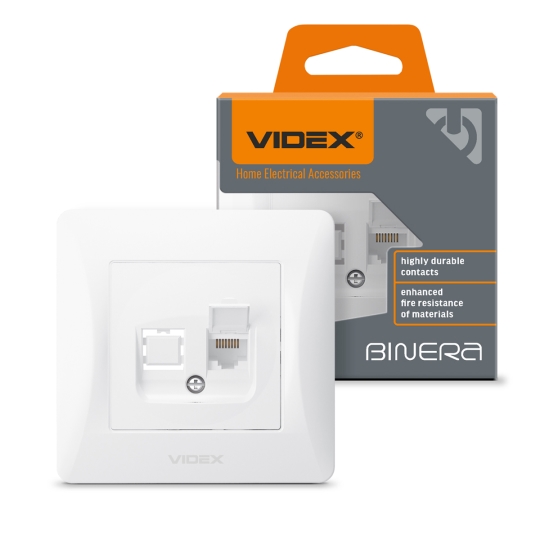 Розетка комп'ютерна, Cat6, біла, VF-BNSK1PC6-W, BINERA, VIDEX