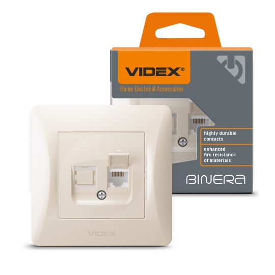 Розетка комп'ютерна, Cat6, кремова, VF-BNSK1PC6-CR, BINERA, VIDEX