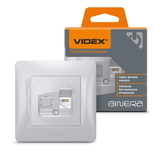 Розетка комп'ютерна, Cat6, срібний шовк, VF-BNSK1PC6-SS, BINERA, VIDEX
