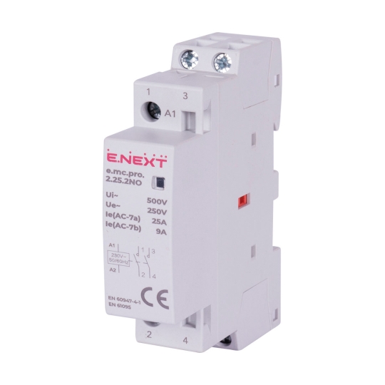 p005201 Модульний контактор на DIN-рейку, e.mc.pro.2.25.2NO, 2p, 25А, 2NO, 220В, E.Next