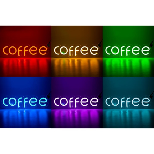 Неонова вивіска "COFFEE", RGB, з контролером, 480х145мм