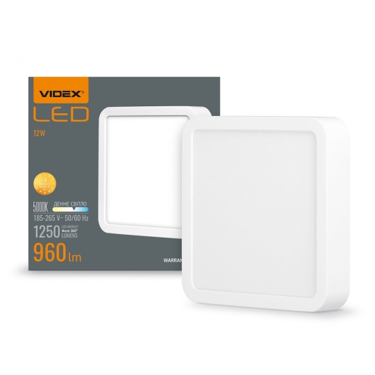 VL-DLSS-125 Світильник точковий накладний VIDEX, 12W, 5000K, квадрат, білий