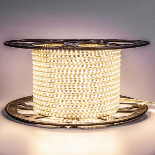 Світлодіодна стрічка 220V тепла біла, 6W, 10х6мм, IP65, 2700-3500K, smd2835, AVT (бухта/50м)