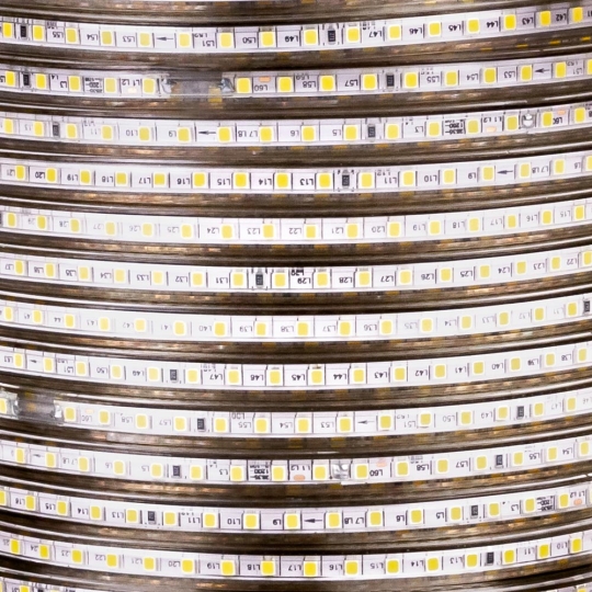 Світлодіодна стрічка 220V тепла біла, 6W, 10х6мм, IP65, 2700-3500K, smd2835, AVT (бухта/50м)