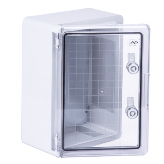 Шафа удароміцна ABS 250x350x150, МП, з прозорими дверцятами, IP65