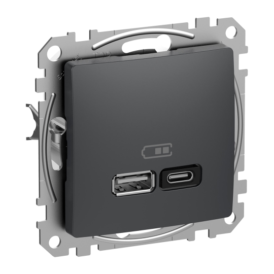 SDD114404 Розетка з USB тип A+C, 3А, 45Вт, чорна, Sedna Design, Schneider Electric