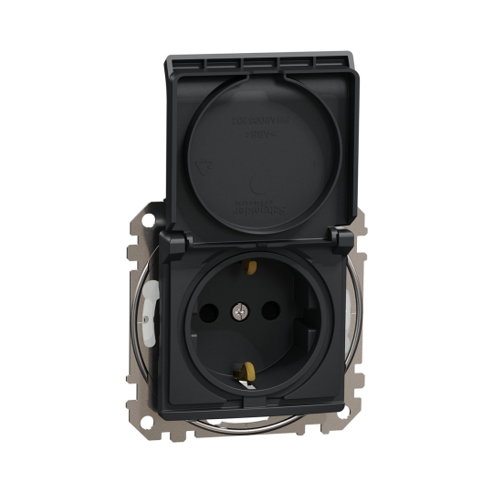 SDD214024 Розетка з з.к. шторками і кришкою, IP44, чорна, Sedna Design, Schneider Electric