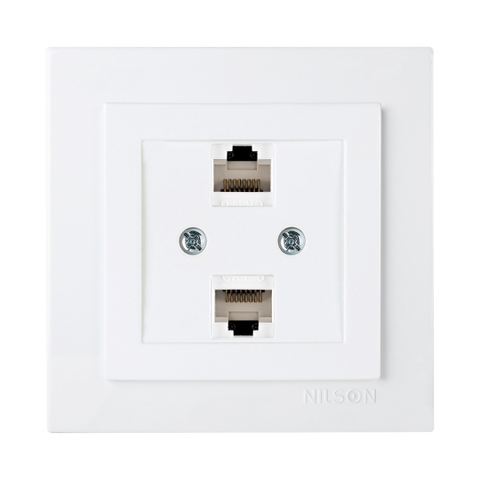 24111046 Розетка комп'ютерна подвійна RJ45, Cat.5E, біла, Touran, Nilson