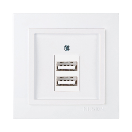 24111081 Розетка з 2xUSB тип A, 2,1А, біла, Touran, Nilson