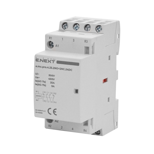 p005322 Модульний контактор на DIN-рейку, e.mc.pro.4.25.2NO+2NC.24DC, 4p, 25А, 2NO+2NC, 24В, E.Next