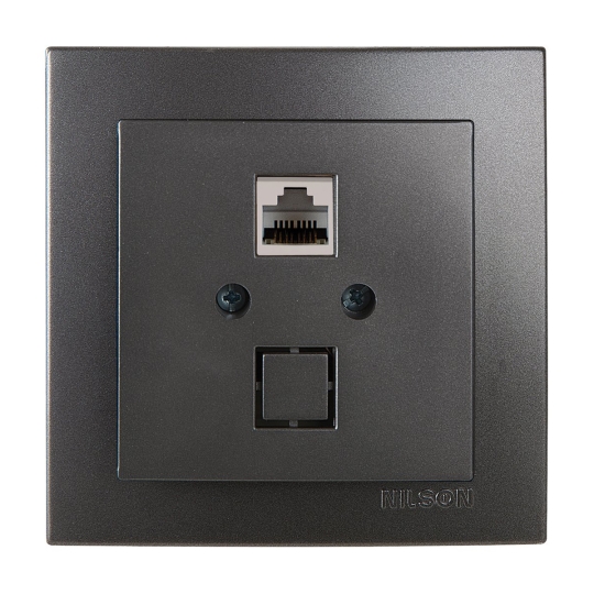 24161044 Розетка комп'ютерна RJ45, Cat.5E, антрацит, Touran, Nilson