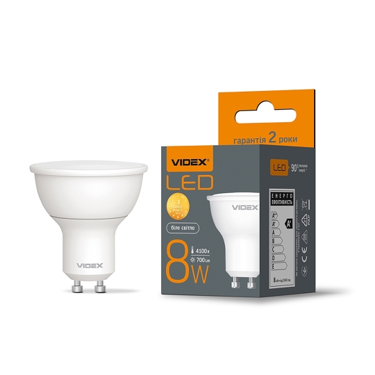 Лампа свiтлодiодна MR16e 8W GU10 4100K 220V VIDEX