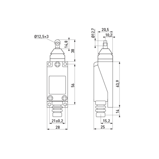 s0070009 Вимикач кінцевий e.limitswitch.05 штовхач з горизонтальним роликом, E.Next