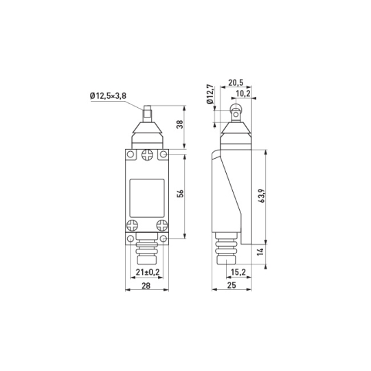 s0070010 Вимикач кінцевий e.limitswitch.06 штовхач з вертикальним роликом, E.Next