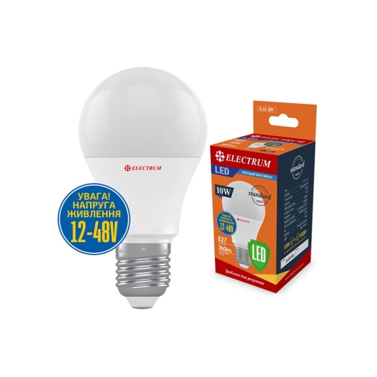 Лампа світлодіодна A60 10W E27 12-48V 4000K ELECTRUM