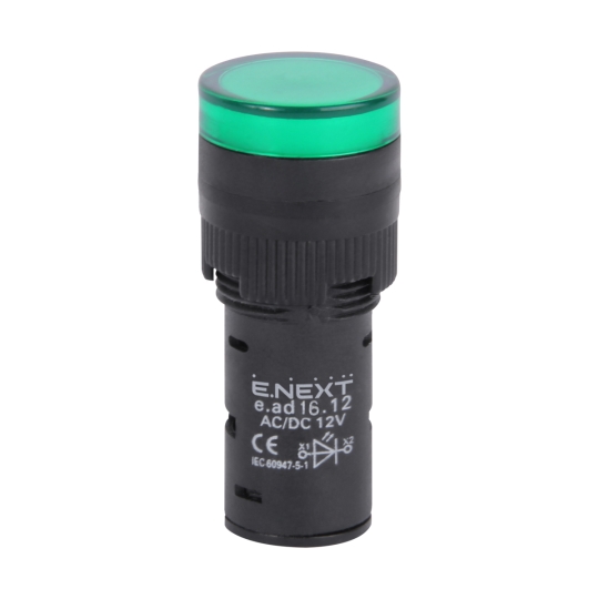 s009009 Арматура світлосигнальна e.ad16.12.green Д16мм 12В АС/DC зелена Enext