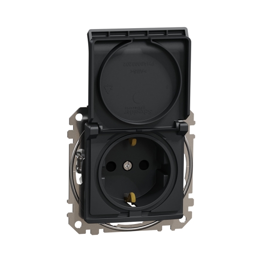 SDD114024 Розетка з з.к. шторками і кришкою, чорна, Sedna Design, Schneider Electric