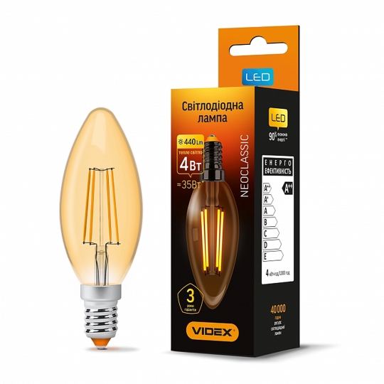 Лампа світлодіодна LD FILAMENT C37FA 4W E14 VIDEX бронза