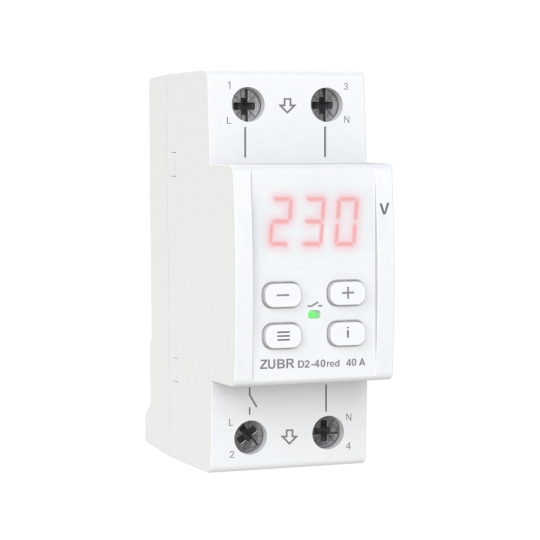 Реле контролю напруги 1ф, 40А, D2-40 red, з термозахистом, ZUBR